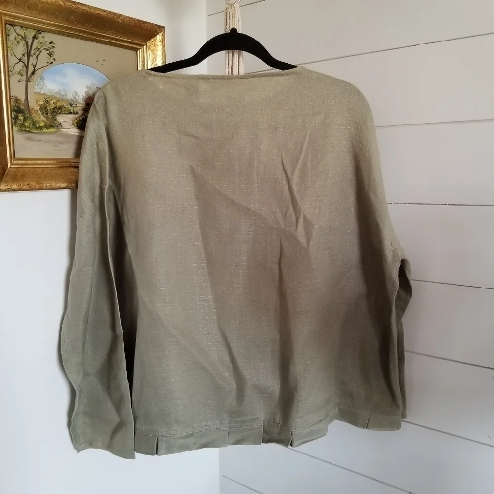 J. Jill 100% linen olive long sleeve size small - Picture 3 of 3